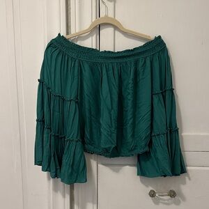 Free People Teal Off-Shoulder Blouse